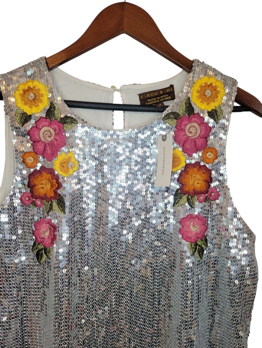 Anthropologie Varun Bahl NWT Sequin Floral Embroidered Shift Dress Medium - Picture 11 of 14